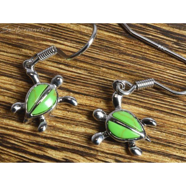 ハワイアンジュエリー ピアス レディース グリーンターコイズ 海がめ  