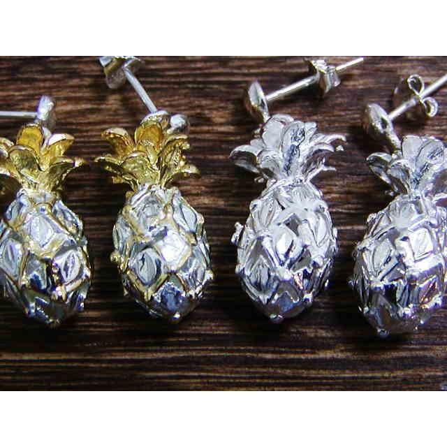 ハワイアンジュエリー ピアス レディース パイナップル ツートンカラー ゴールド シルバー925 金運UP 透かし かわいい ハワジュの画像