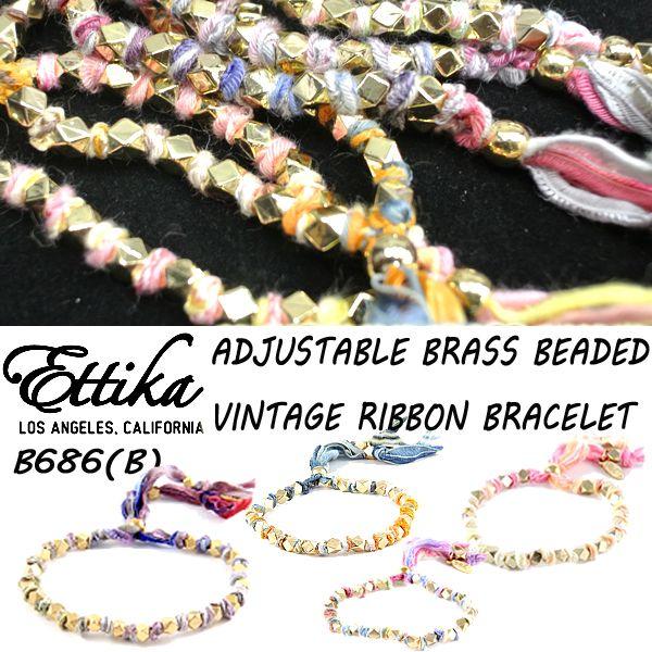 値下げしました！Ettika/エティカ【Adjustable BrassBeaded Vintage Ribbon Bracelet】【b】B686 ヴィンテージリボン ブレスレット スタッズ クリックポスト対応｜surfingworld