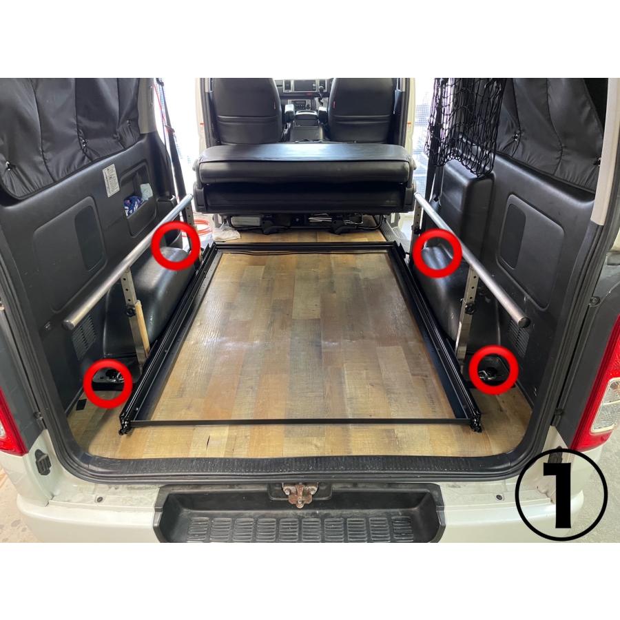 ぽんハイエース スライドフロア 板無し、フェルト無し、ポール引手有り ハイエース スライドフロア （棚板無し）