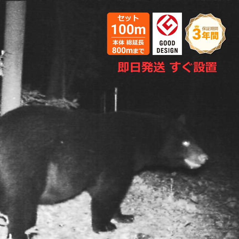 電気柵セット【本体3年間保証】ガラガー クマSTOP!ライト100mソーラーセット [グッドデザイン賞・太ポール仕様・光センサー付]