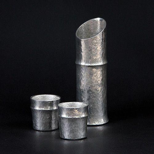 能作 錫の酒器セット 竹型　槌目仕上げ