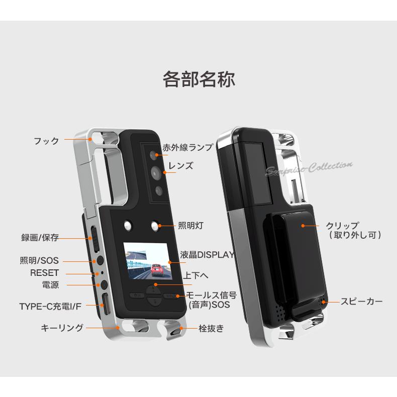 防犯カメラ 小型 ビデオカメラ クリップ マグネット 広角110° Display