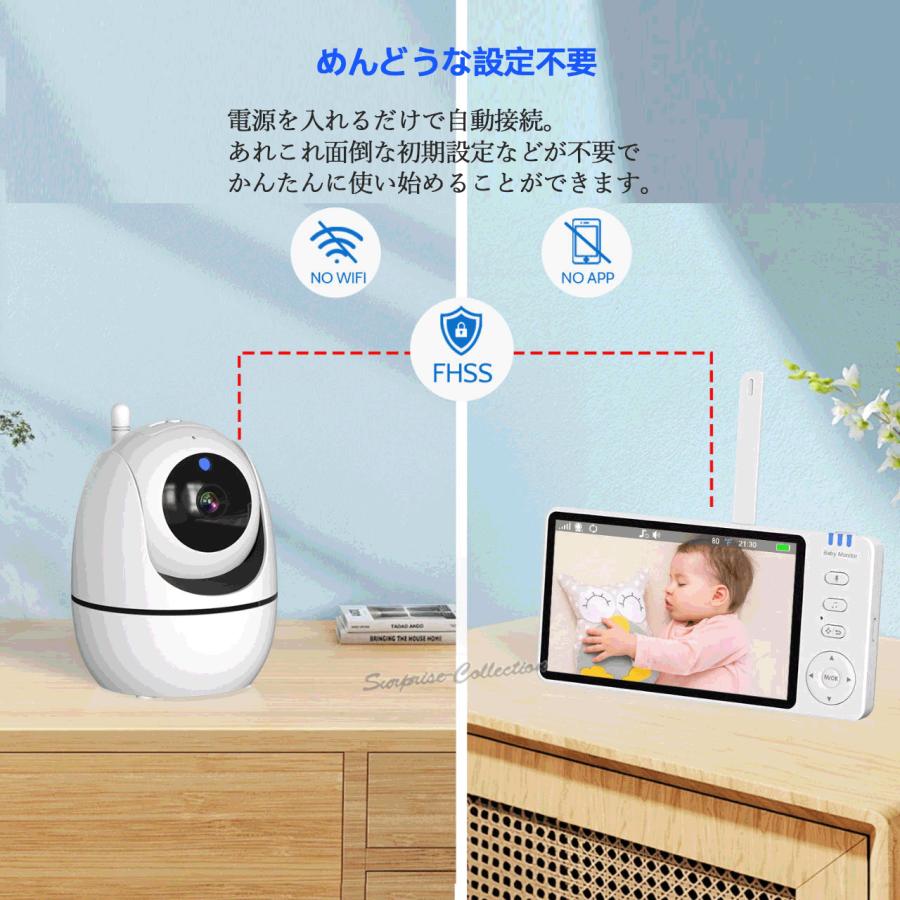 上下左右回転 ベビーモニター 見守りカメラ wifi不要 モニター付き