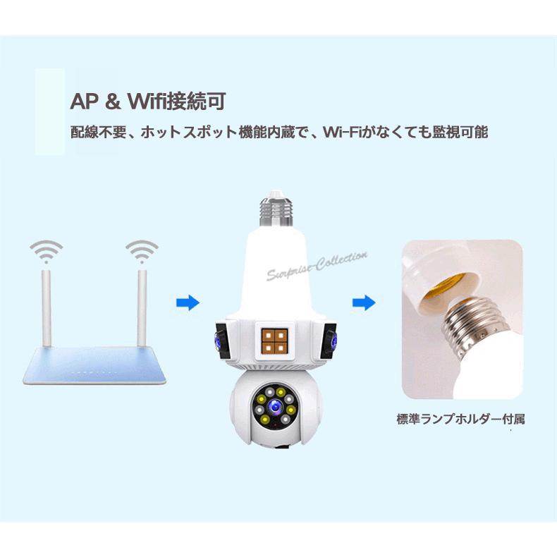 3レンズ 3画面 600万画素 防犯カメラ LED電球型 Wifiカメラ ベビー