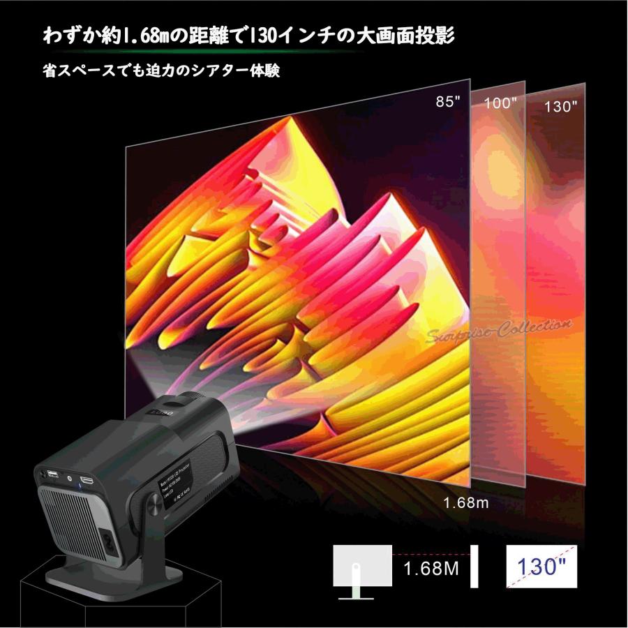 プロジェクター 小型 Android搭載 天井投影 WiFi6 Bluetooth5.0 4K対応
