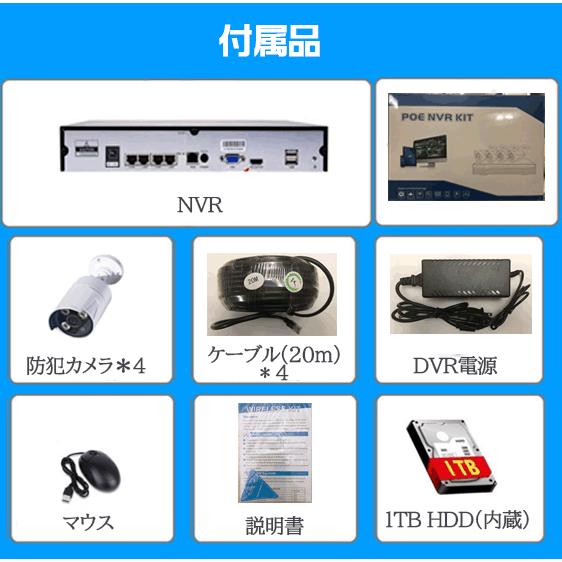 新品！防犯カメラセット　4ch POE内蔵NVR IPカメラ4台セット 新品！防犯カメラセット 4ch POE内蔵NVR IPカメラ4台セット 防犯