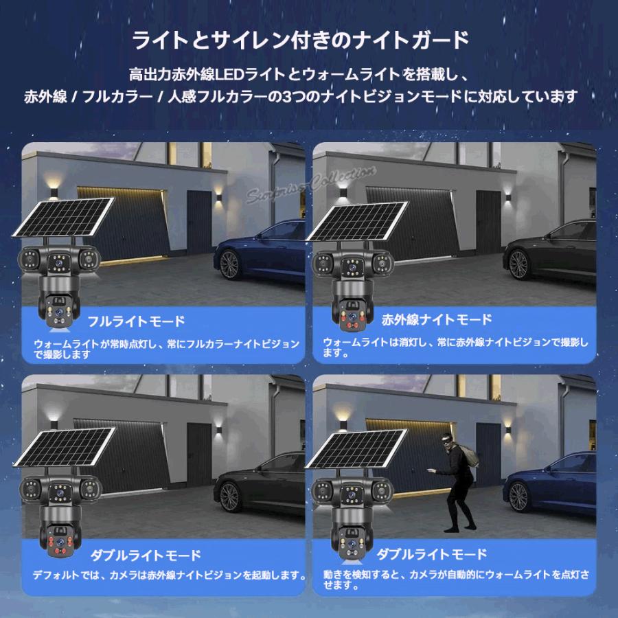 3レンズ 3画面 ソーラー防犯カメラ 屋外 ワイヤレス WiFi 常時