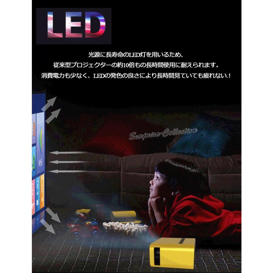 小型プロジェクター 1080P 内蔵スピーカー 100"スクリーン対応 iOS/Android対応 内蔵スピーカー リモコン Led 家庭用 ホームシアター｜surprise-collection｜05