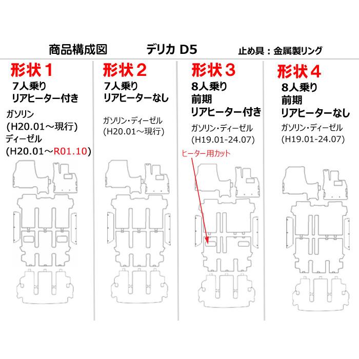 ミツビシ　デリカD5　フロアマット　ステップマット　ラゲッジマット(トランクマット)