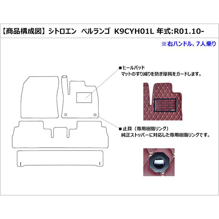 「22日限定P10倍」防水マット シトロエン ベルランゴ 7人乗り フロアマット カーボン柄｜surprise-parts｜02