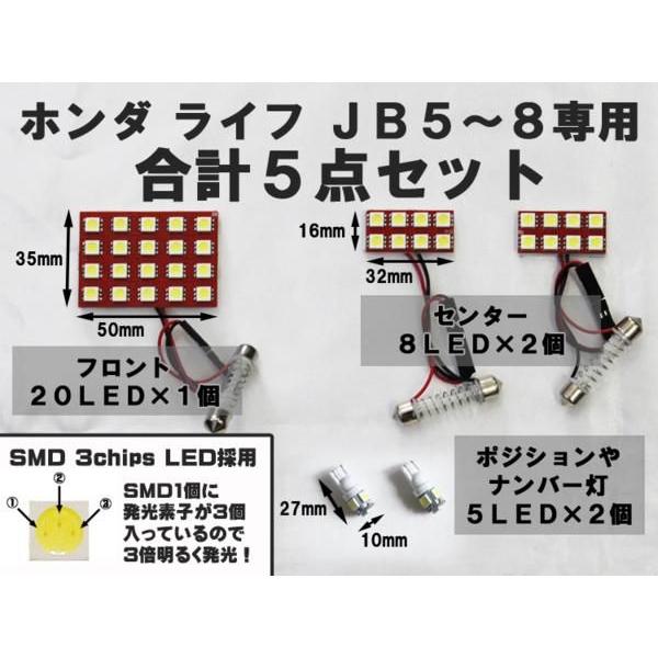 T10プレゼント 　ライフJB5〜8　LEDルーム球セット 5点 赤基盤｜surprise-parts｜02