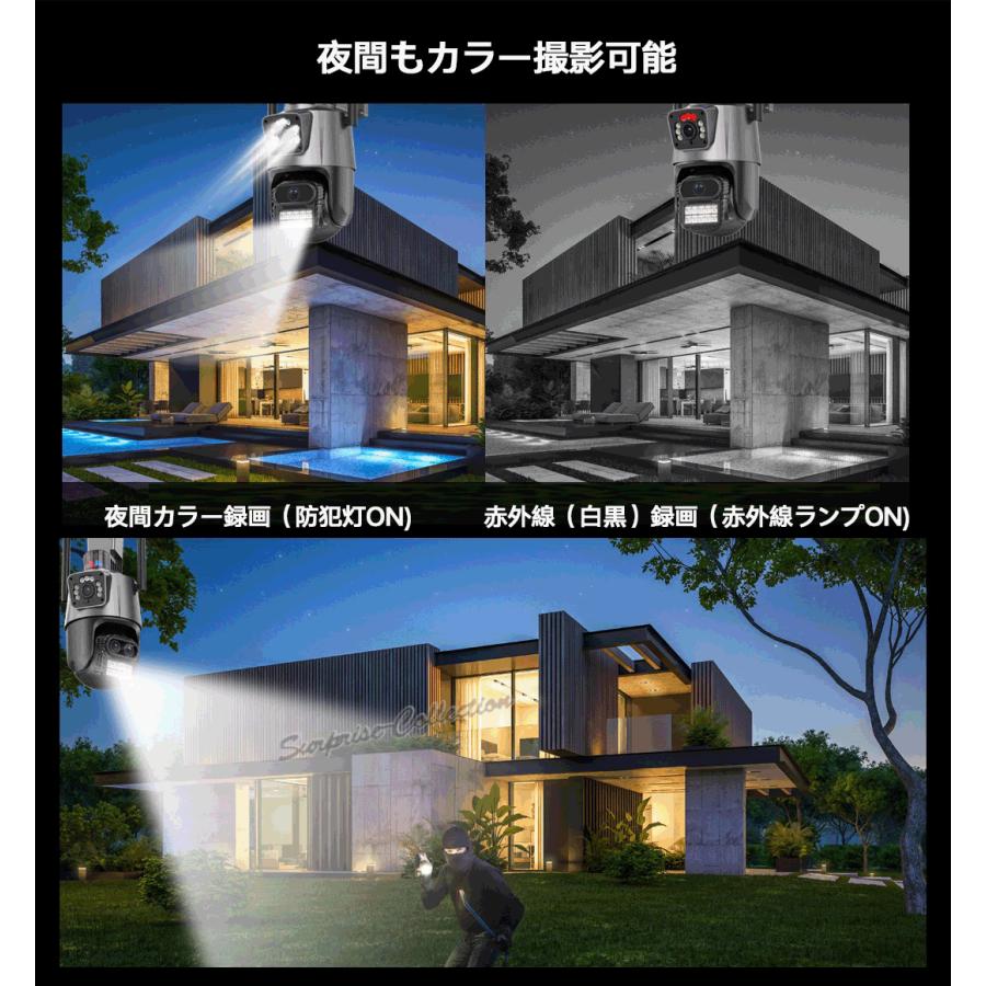 防犯カメラ 監視カメラ 屋外 600万画素 デュアルレンズ 常時録画 WiFi