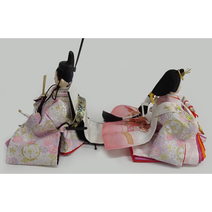 雛人形 収納飾り コンパクト おしゃれ 間口54cm刺繍桜柄収納ピンク塗り 芥子親王(金襴衣装白系) お顔Bタイプ_3