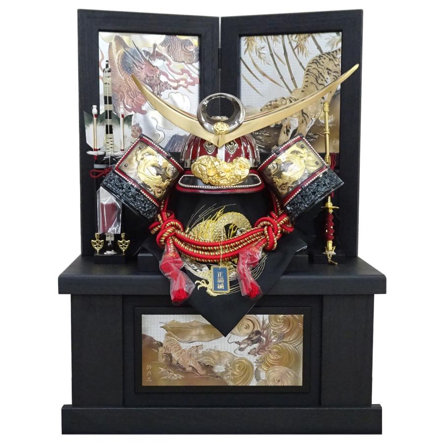 五月人形 兜飾り 上杉謙信 25号ブロンズ着用兜 正絹縅赤鉢 間口60cm