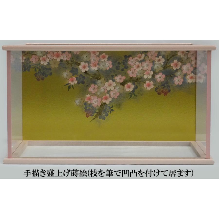 雛人形 ケース飾り 間口46cmベビーピンク塗り満開桜 小芥子親王飾り