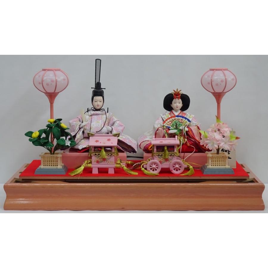 雛人形 ケース飾り 間口56cm木目ピンク塗金彩リボン桜結び　親王木製御所・御篭 雛人形 ケース飾り 間口56cm木目ピンク塗金彩リボン桜結び