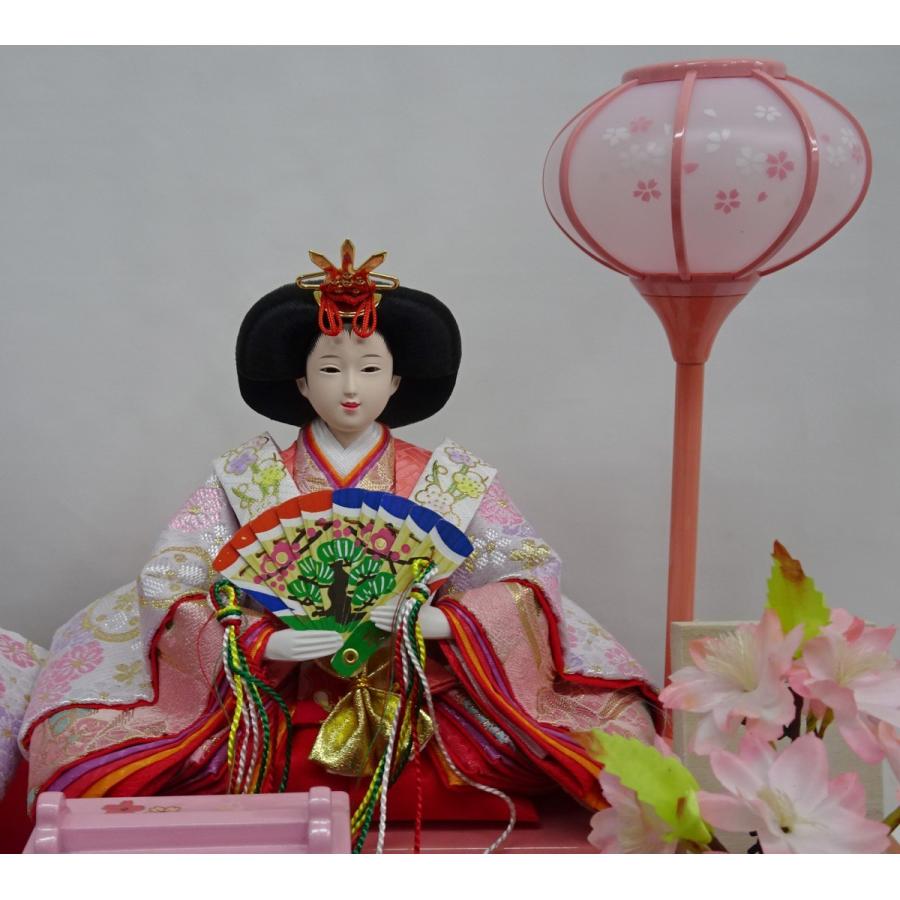 雛人形 ケース飾り 間口56cm木目ピンク塗金彩リボン桜結び　親王木製御所・御篭 雛人形 ケース飾り 間口56cm木目ピンク塗金彩リボン桜結び