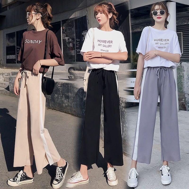 ワイドパンツ レディース パンツ サイドライン ズボン ジョガーパンツ おしゃれ 夏 カジュアル シンプル 韓国ファッション 買い物