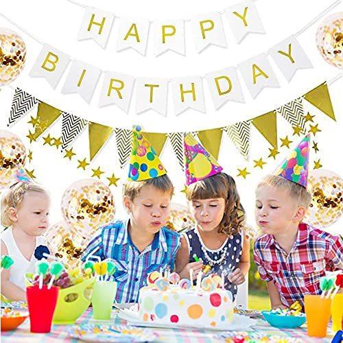 244円 高い素材 誕生日 風船 バールン 飾り付け Happy Birthday バナー 星 ガーランド ペーパーファン ペーパーフラワー ゴールド セット かわいい