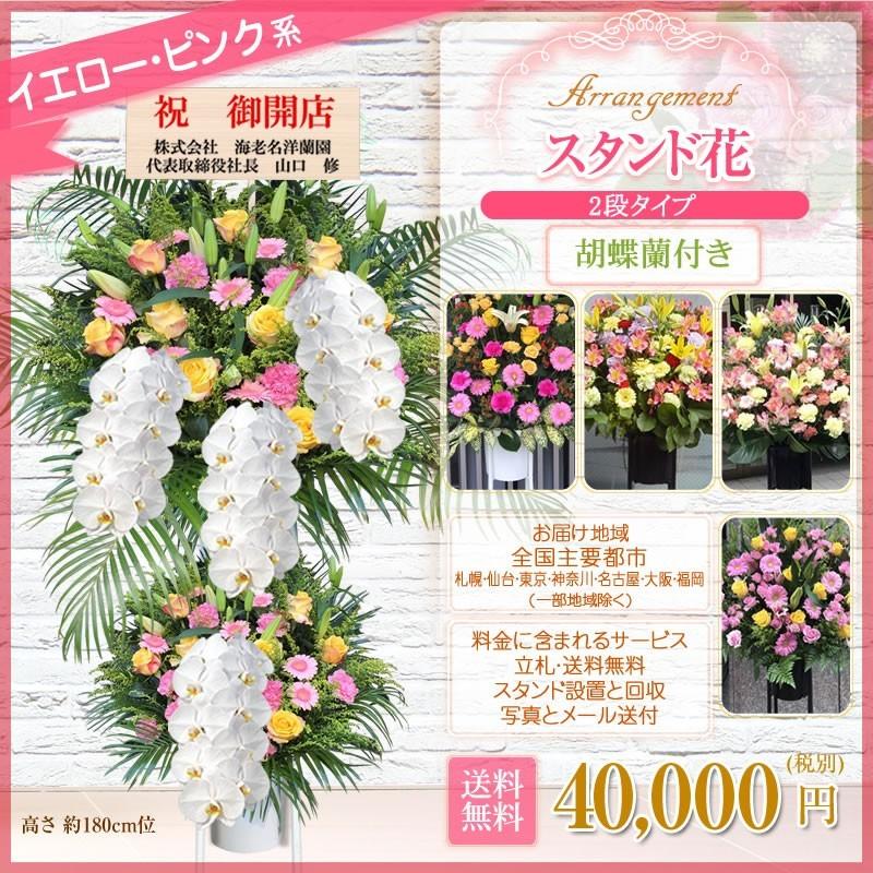 胡蝶蘭付きスタンド花(2段) 花色選べる5色 40000円(税別) 180cm位 設置