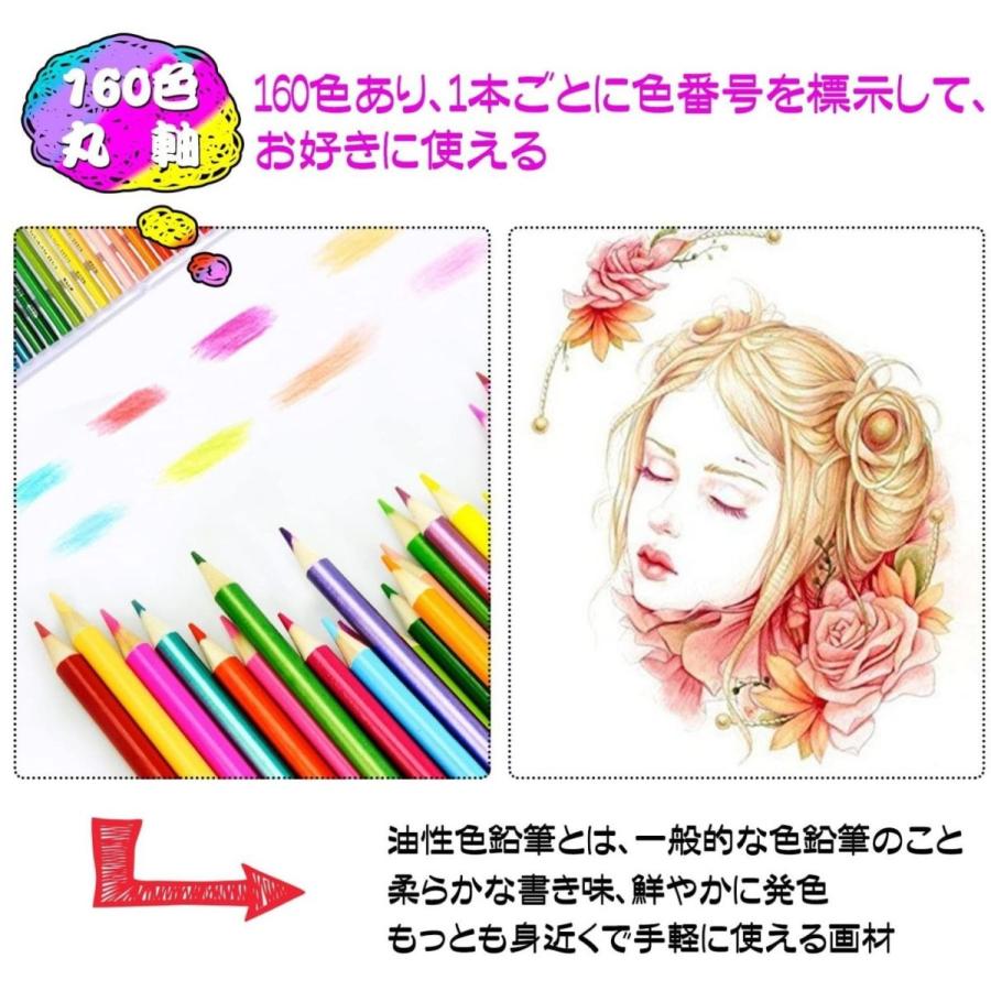 色鉛筆 100色以上 セット 160色鉛筆 塗り絵 プレゼント 鉛筆削り 消しゴム付き｜sutekinakurashi｜06