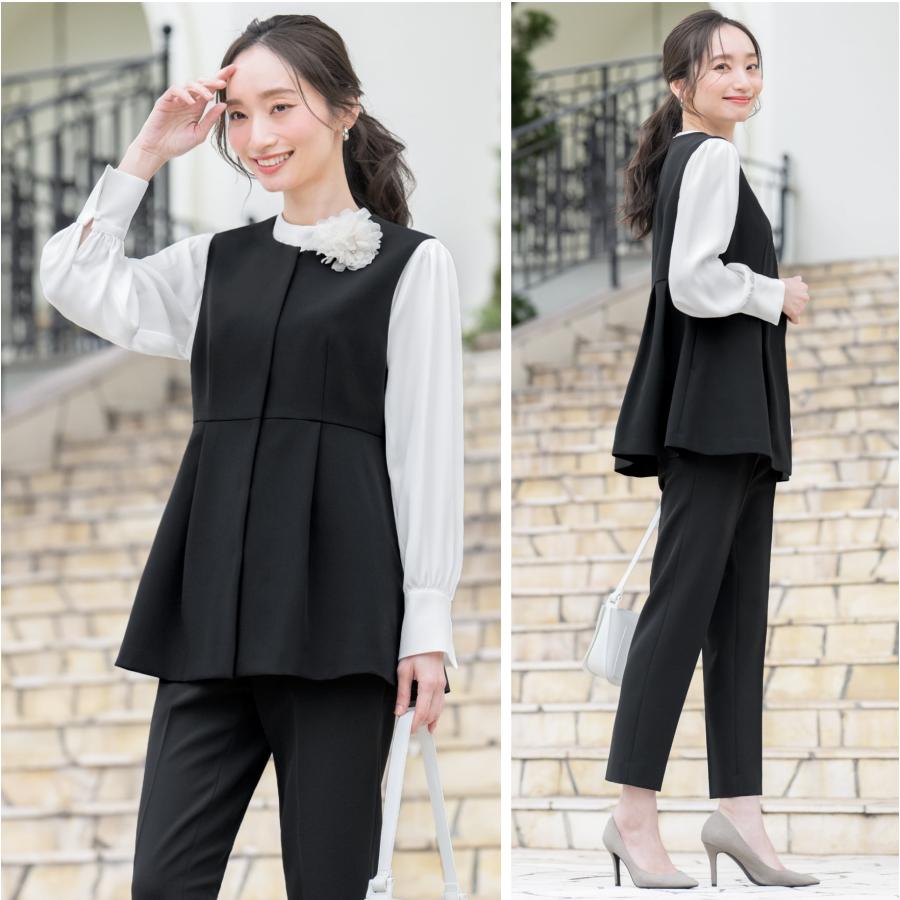 スーツ レディース 3点set ジレ パンツ ストレッチ 洗える 通勤