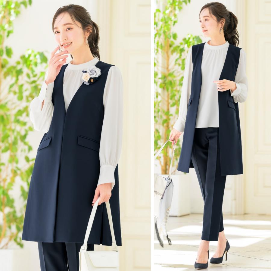 スーツ レディース 3点set ジレ パンツ ストレッチ 洗える 通勤