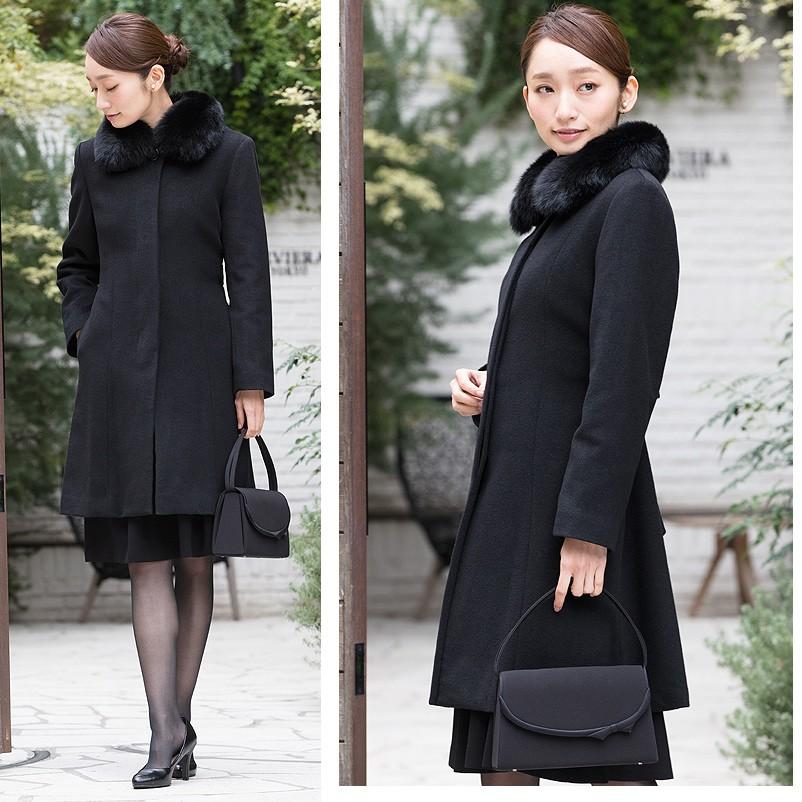コート レディース ウール 100 冬 喪服 ブラックフォーマル ブルーフォックス ファー 大きいサイズ 冠婚葬祭 葬式 礼服 黒 女性 お通夜 防寒 卒業式 24 Elena 通販 Yahoo ショッピング