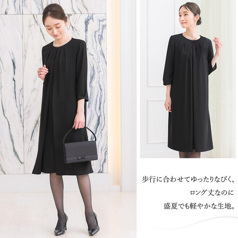 喪服 レディース ワンピース 洗える 夏 ロング丈 膝下 日本製生地 前開き 前ファスナー 七分袖 ブラック フォーマル 大きいサイズ 小さいサイズ 体型カバー Elena 通販 Yahoo ショッピング