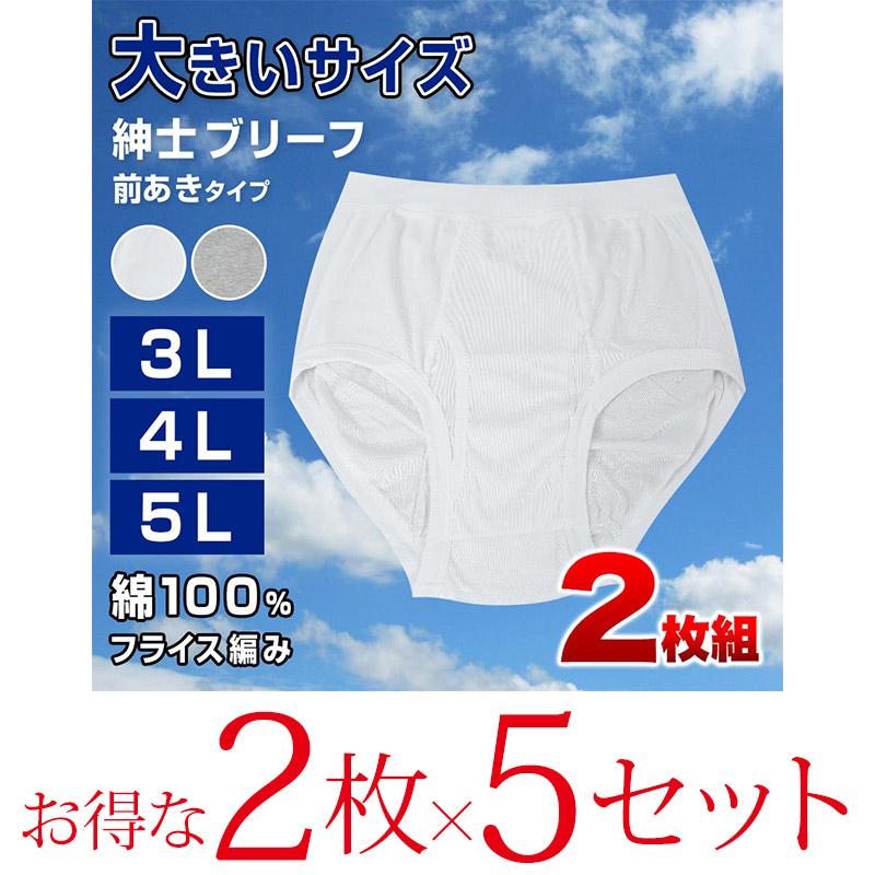 メンズ 紳士 ブリーフ LL XL 新品 5枚セット 白 最高級 下着 丸善 綿 ブリーフ 綿100% 大きいサイズ 2枚組×5セット 3L 4L 5L 前あき メンズ