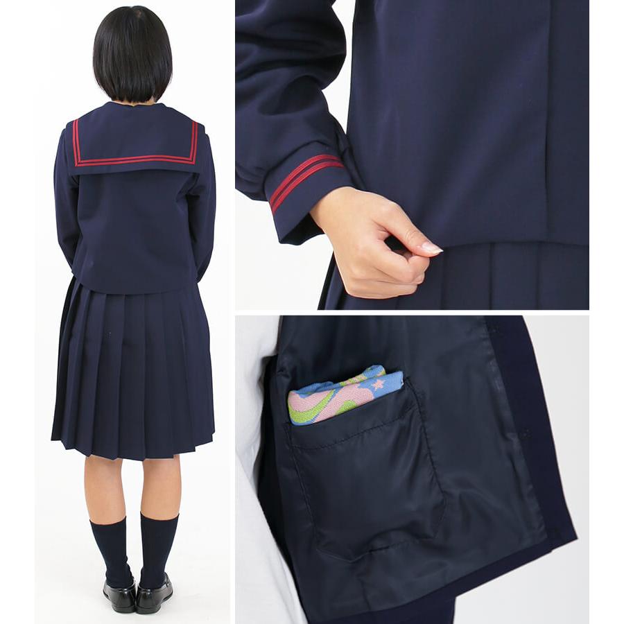 新品　冬服　裏地あり　濃紺　2本ライン　6mm　セーラー服 Tiara（ティアラ） 女子小学生 カシドス織り 赤2本ライン セーラー服