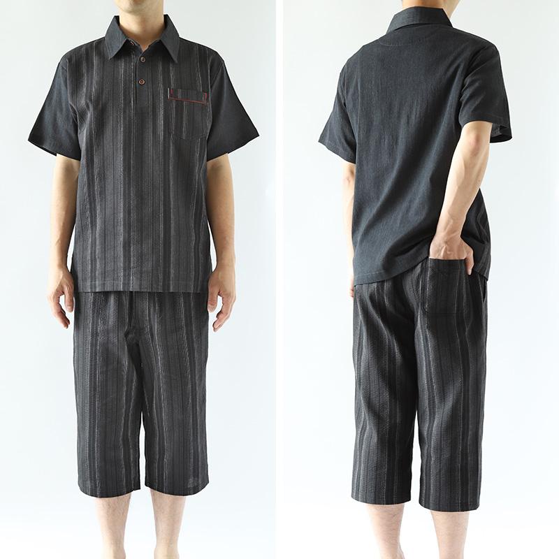 和柄 シャツ 襟付き メンズ 夏 大きいサイズ しじら織り 和風 M〜4L