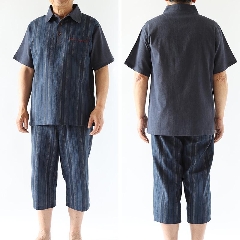 和柄 シャツ 襟付き メンズ 夏 大きいサイズ しじら織り 和風 M〜4L おしゃれ 涼しい 部屋着 ルームウェア 父の日 ギフト プレゼント 30代 40代 50代 (在庫限り) | ブランド登録なし | 07