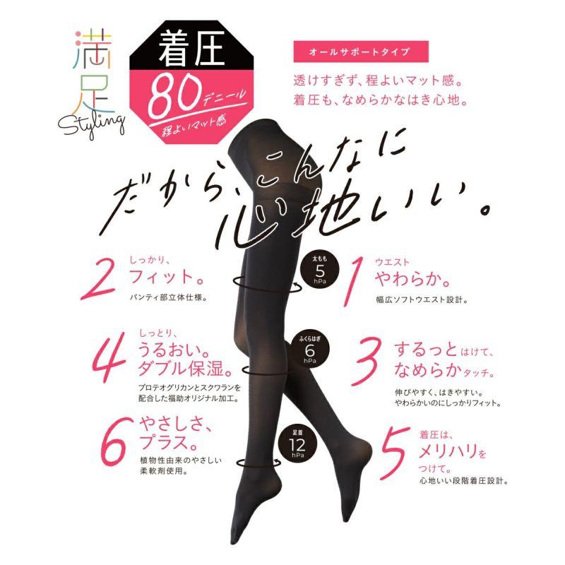 満足 福助 80デニール 着圧タイツ S-M〜L-LL (フクスケ