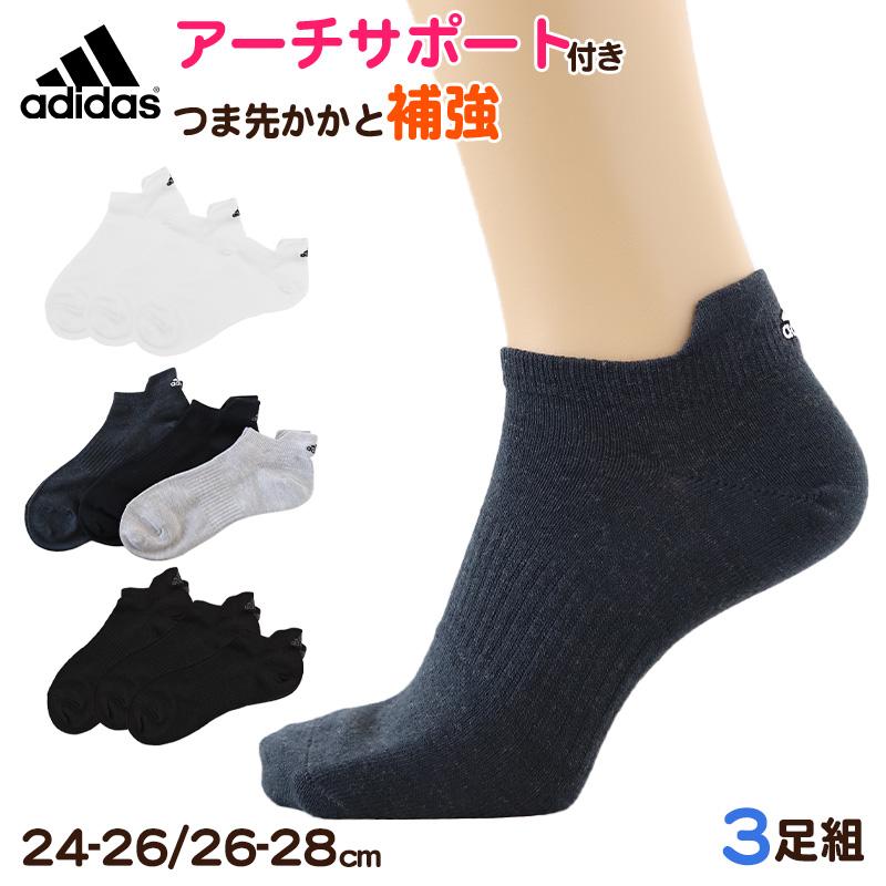 adidas アディダス ショートソックス 靴下メンズ 26-28cm 3足組