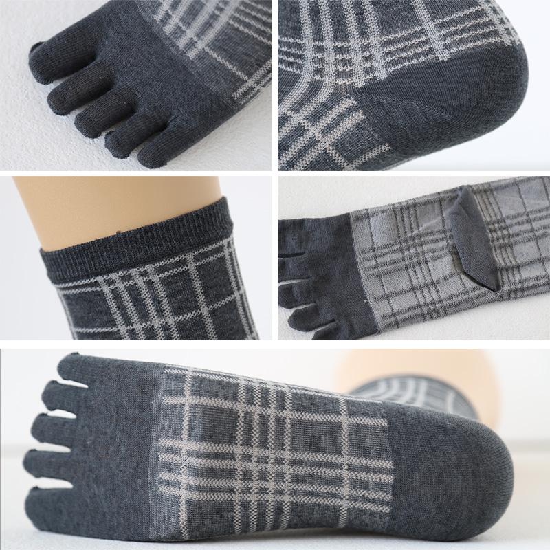ご購入者様決定【未使用】靴下 25～27cm メンズ用 グレーチェック ソックス 満足 福助 ビジネスソックス 5本指 メンズ 靴下 ロークルー丈 チェック
