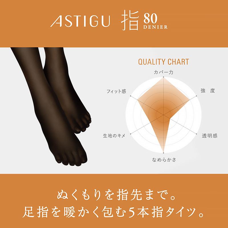 アスティーグ 5本指 タイツ レディース アツギ ASTIGU 指 80デニール