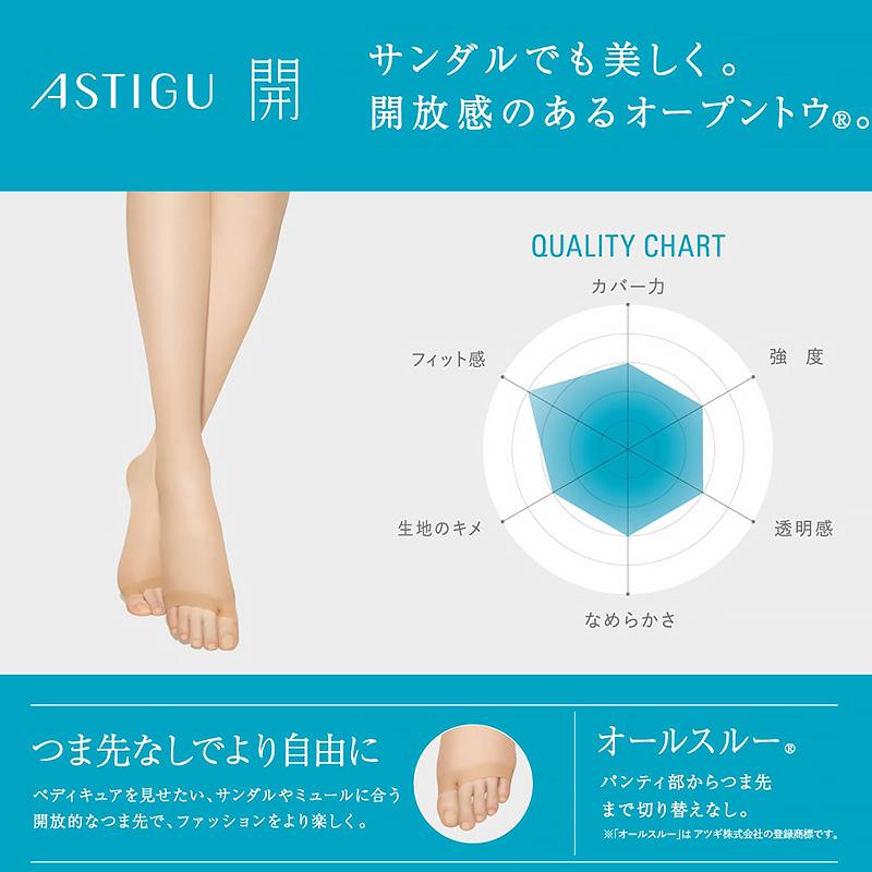 アスティーグ 開 ストッキング オープントウ 足先なし アツギ M-L・L