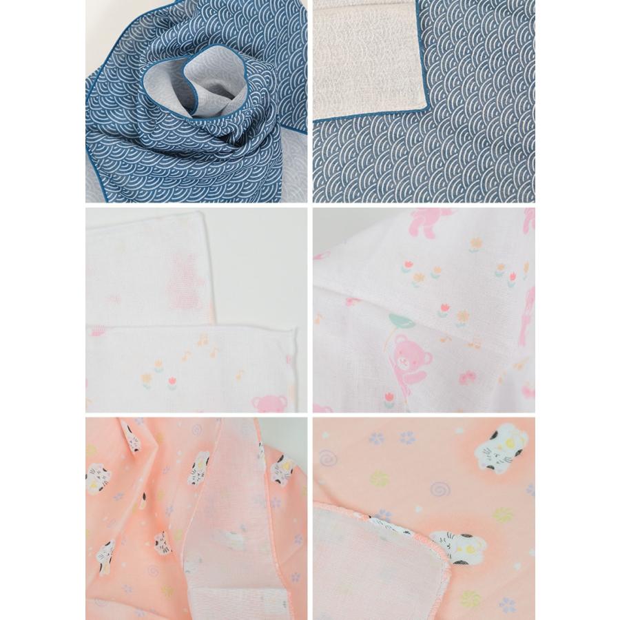 日本製 綿100% 二重袷ガーゼ手ぬぐい 6枚組 約35×88cm (てぬぐい