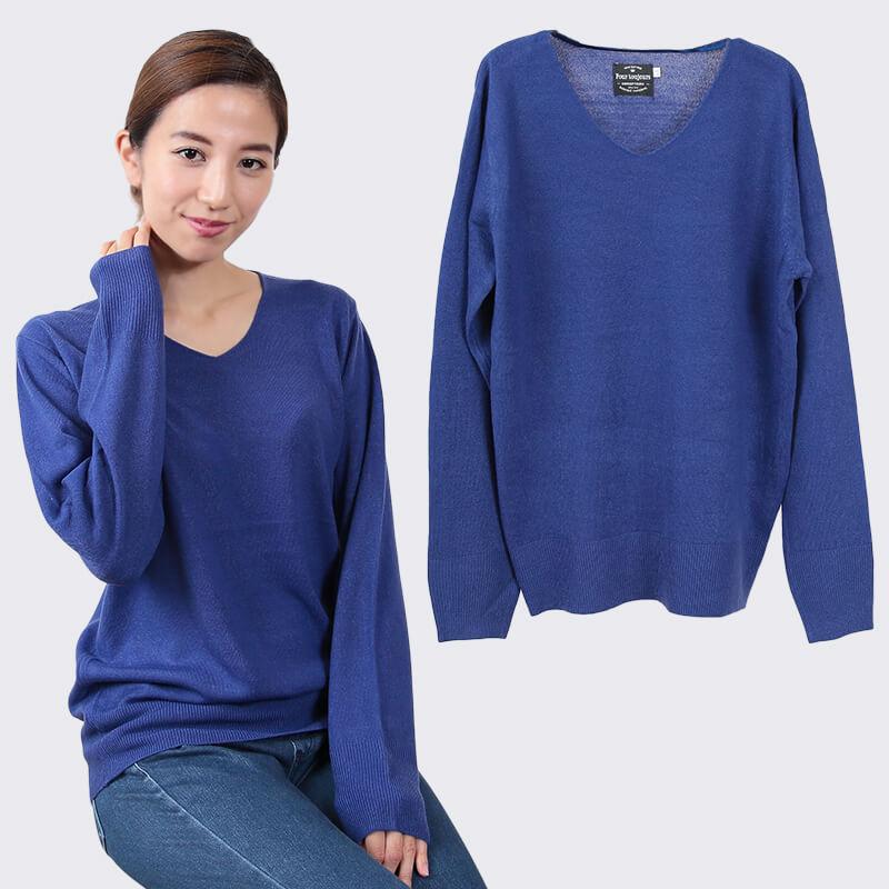 ゾーイ✩3 未使用Vネック長袖ニット ウール100 ゴルフウェア 水色×茶×青 ゾーイ✩3 未使用Vネック長袖ニット ウール100 ゴルフウェア