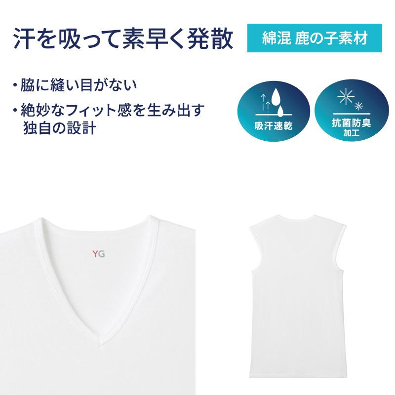 YG グンゼ ノースリーブ スリーブレス tシャツ メンズ vネック 鹿の子