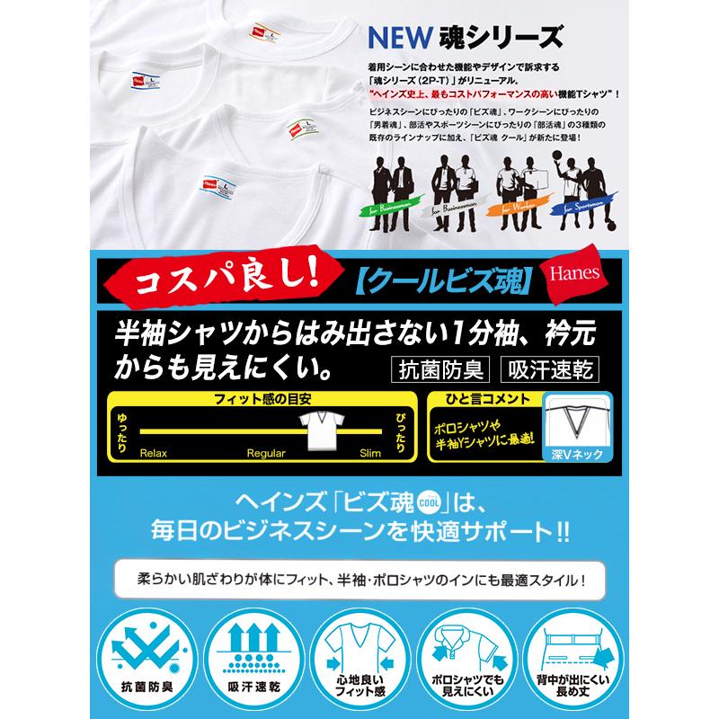 ヘインズ シャツ クールビズ魂 メンズ 深Vネック 1分袖シャツ 2枚組 COOL 3L〜5L (Hanes COOL １分袖 抗菌防臭 吸汗速乾 長め 深V 大きめ 3L 4L 5L) (在庫限り)｜suteteko｜02