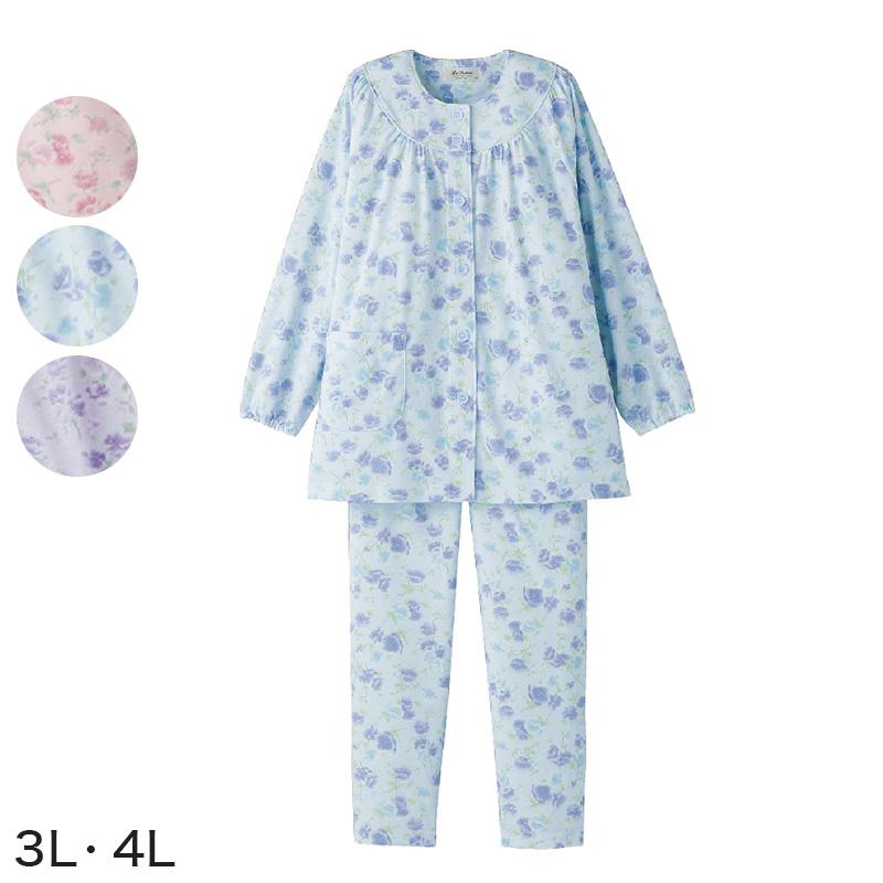 婦人 ワンタッチパジャマ 上下セット 3L・4L (レディース 綿混