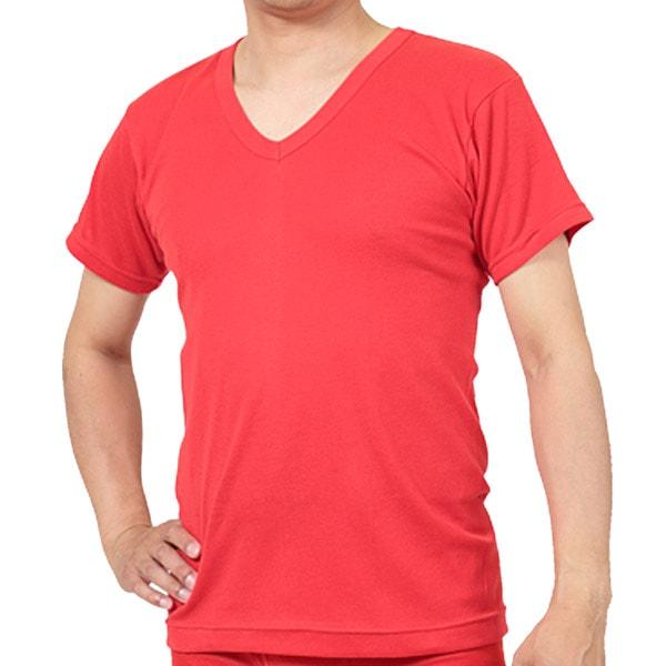 赤下着 メンズ 半袖Vネックシャツ M〜LL (肌着 インナー 風水 運