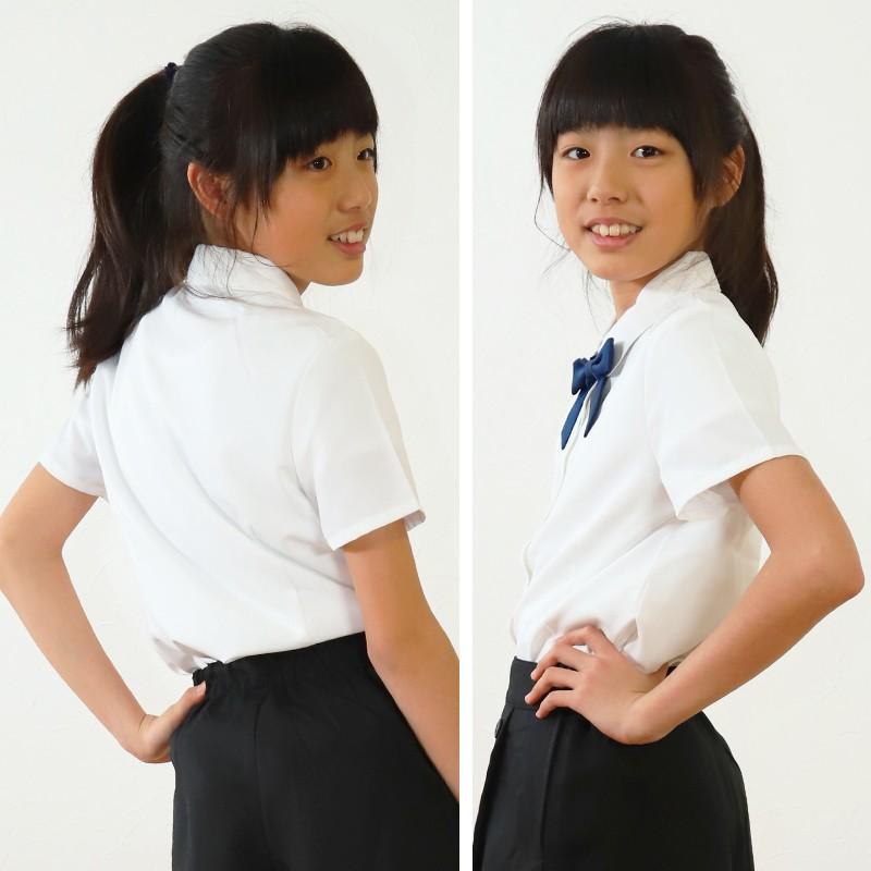 スクールシャツ 女子 半袖 ブラウス 学生服 角襟 丸襟 130cm 170cm 制服 白 ノーアイロン 小学生 通学 リボンタイ付き すててこねっと 通販 Paypayモール