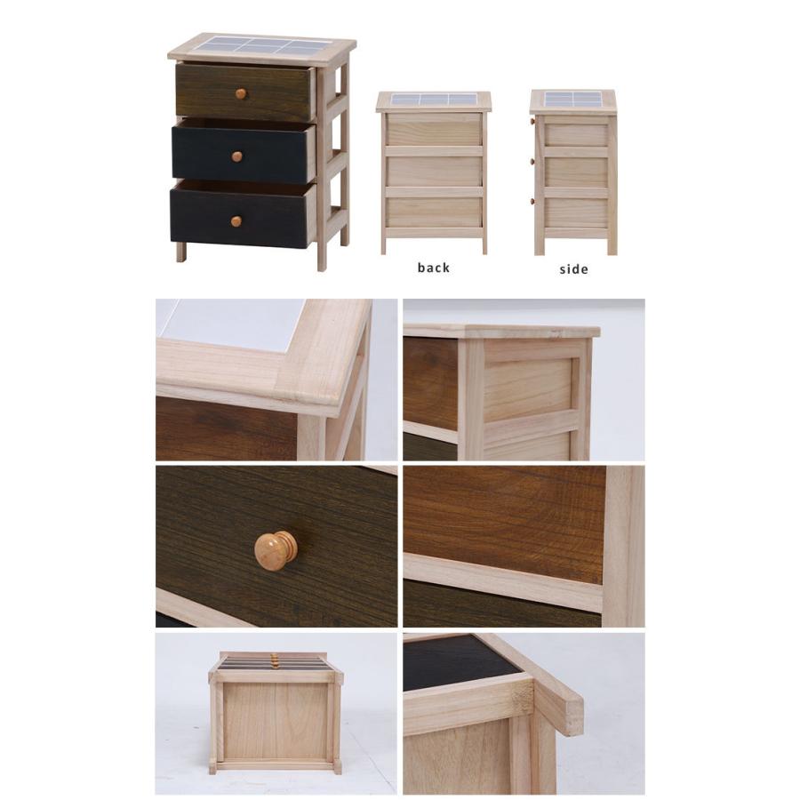 サイドボード 3段 チェスト 幅40cm スリム 桐 天板タイル キッチン