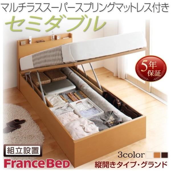 組立設置付 跳ね上げベッド 国産 収納ベッド マルチラススーパースプリングマットレス付き 縦開き セミダブル 深さグランド Freeda フリーダ