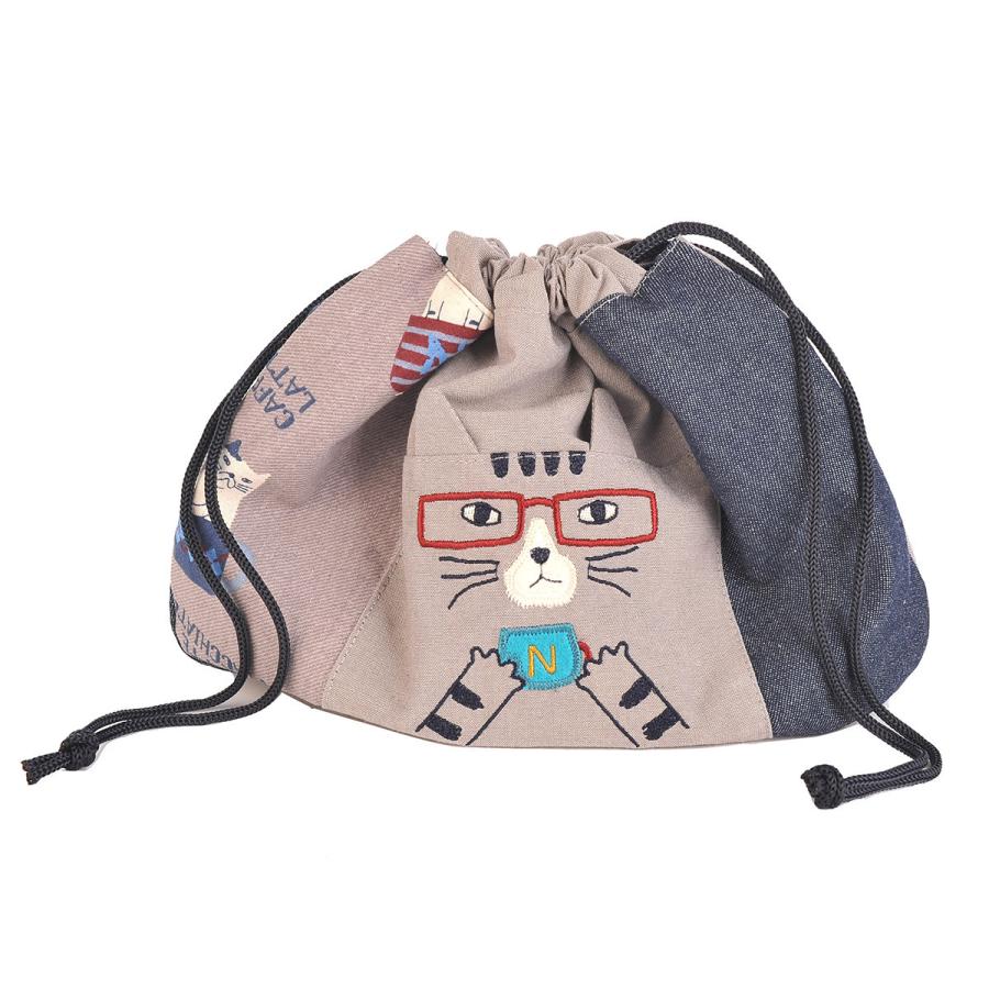 kusuguru 巾着ポーチ まあるい シルエット 和風小物 ネコまるけ