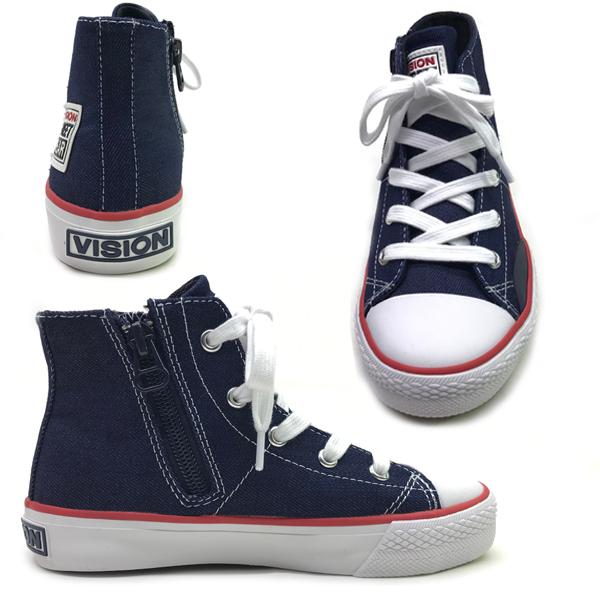 ヴィジョン VISION STREET WEAR キッズ ジュニア スニーカー CANVAS HI Jr. 19-23cm ネイビーデニム VKS-9360 NAVY DENIM ストリート 子供靴 男の子 女の子｜suxel｜05